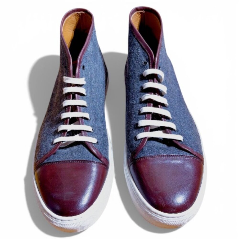 TAFT Men's The Jack Mid Sneaker in Oxblood and Grey Wool